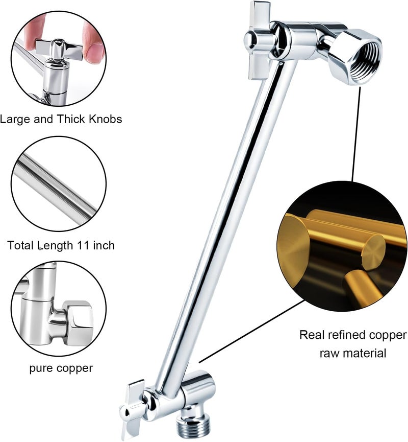 RLKDKJ Heavy Duty Adjustable Shower Arm, 11" Brass Extension with Gear Lock Teeth & Swivel Nut, Strong Load Support, No Sagging, Keeps Shower Head Straight, Leak-Free, G1/2 Universal (Chrome) - Image 4